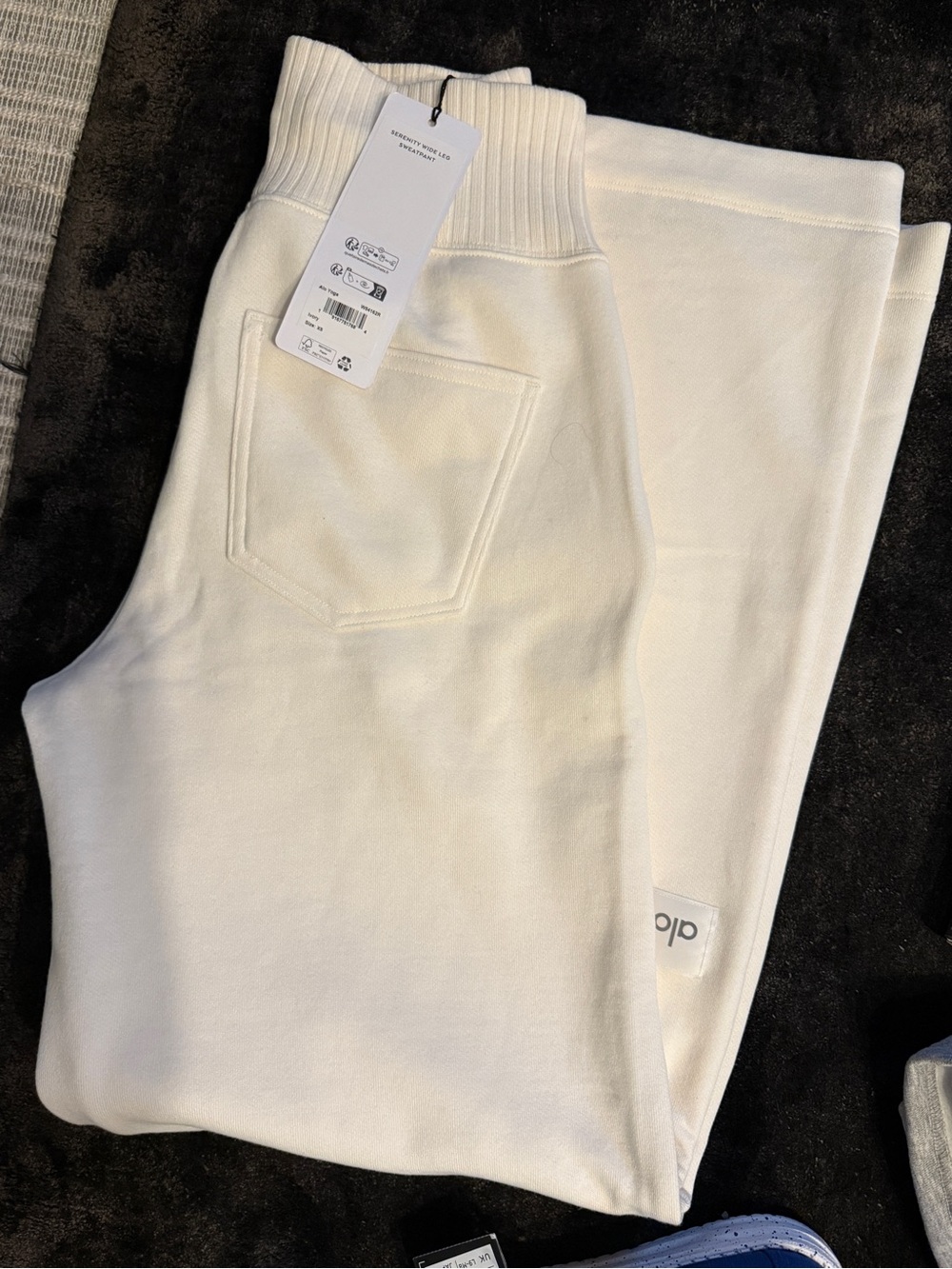 ALO Serenity Wide leg sweatpants. Sz XS Ivory. NWT Rib Waist and zip Pockets